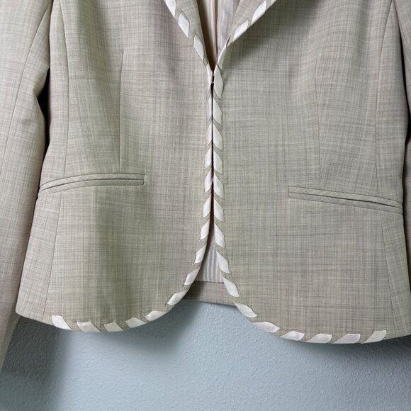 Rebecca Taylor Blazer Womens 6 Tan Lace Detail Hook Eye Long Sleeve Wool Blend - Picture 3 of 16